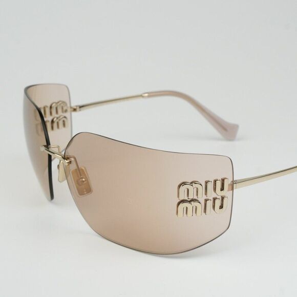 NEW Miu Miu MU54YS ZVN20F Gold Pink Mirror Wraparound Rimless Women Sunglasses main image 4
